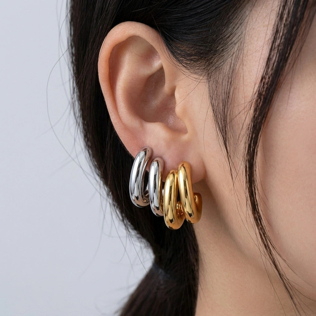 Duo Hoop Earrings Silver