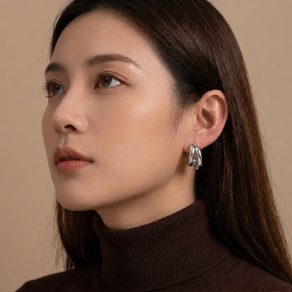 Duo Hoop Earrings Silver