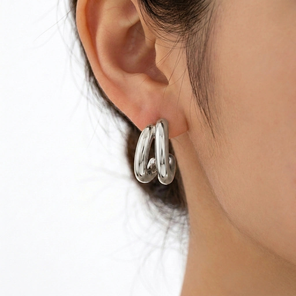 Duo Hoop Earrings Silver