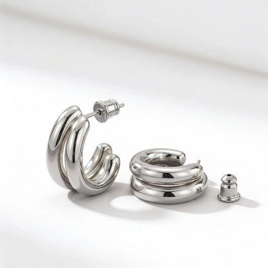 Duo Hoop Earrings Silver