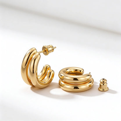 Duo Hoop Earrings Gold